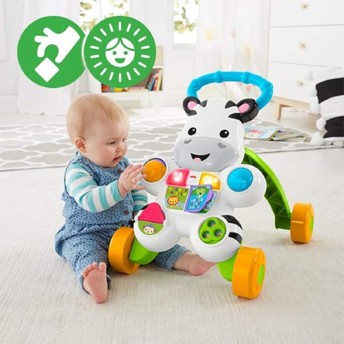 Fisher-Price Lern mit mir - Zebra Lauflernwagen, musikalisches Aktivitäts- und Gehspielzeug mit Lerninhalten, ab 6 Monaten, Version: UK-Englisch, DLF00