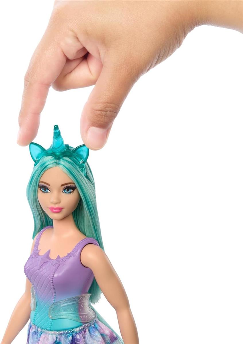 Barbie Einhorn Puppen mit bunten Fantasiehaaren, Outfits mit Farbverlauf und Fantasy-Accessoires rund um das Thema Einhorn, HRR15