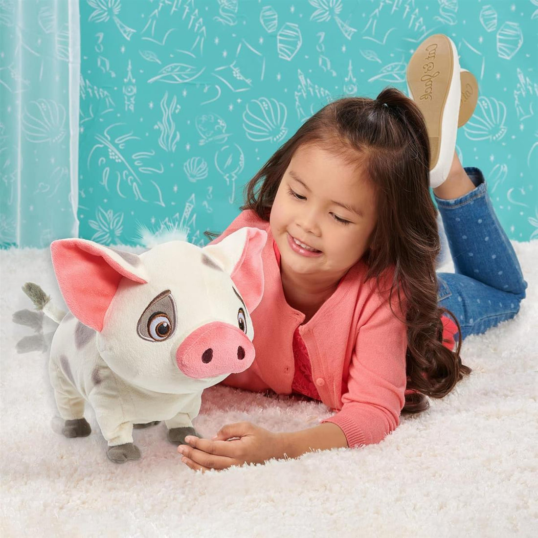 Just Play Disney Princess Moana Walk & Snort Pua Plüschtier, Geräusche und Bewegung, Stofftier, Schwein, Kinderspielzeug ab 3 Jahren