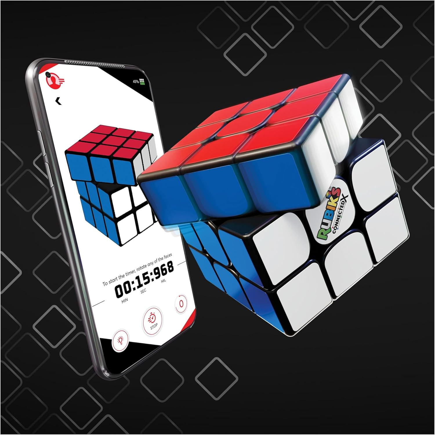 Rubik's ConnectedX - elektronischer 3x3 Cube für Einsteiger und Profis, Bluetooth-Verbinung zur App, die beim Lösen hilft, Spiele und Challenges enthält, ab 8 Jahren