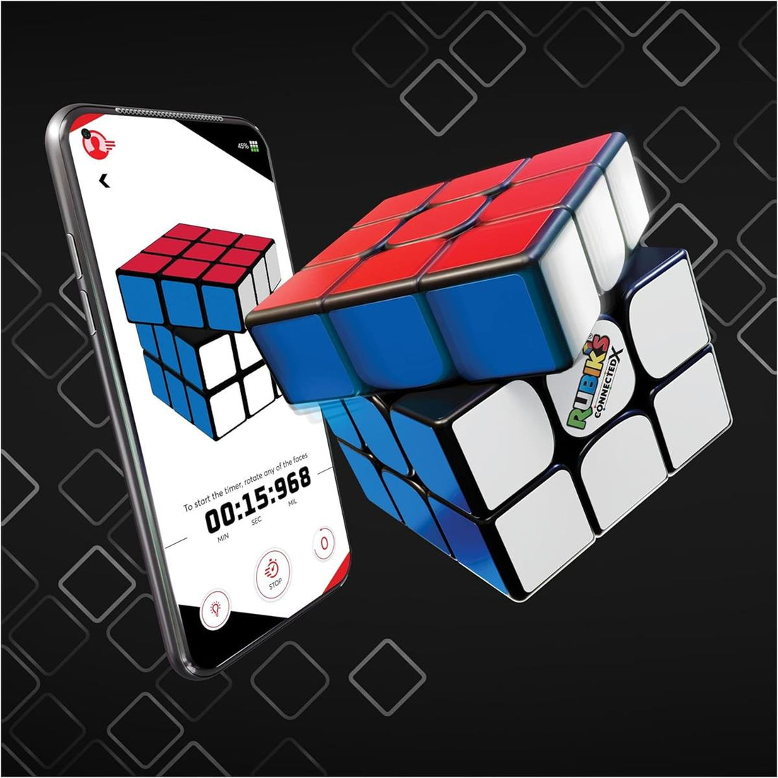 Rubik's ConnectedX - elektronischer 3x3 Cube für Einsteiger und Profis, Bluetooth-Verbinung zur App, die beim Lösen hilft, Spiele und Challenges enthält, ab 8 Jahren