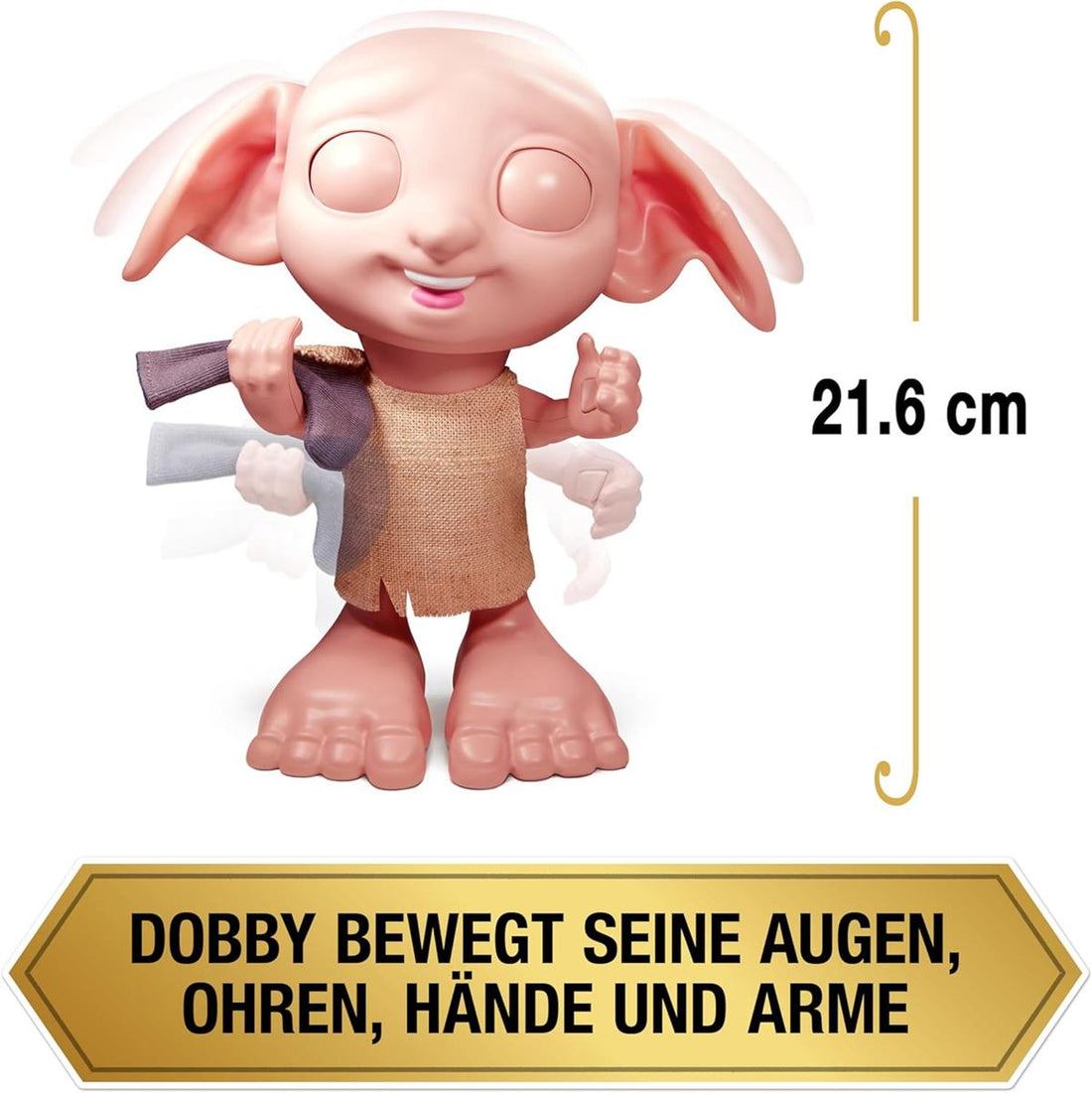 Wizarding World Harry Potter - Interaktiver Dobby Hauself Puppe mit über 30 Geräuschen, Sätzen und Bewegungen, Deutsch-Italienisch, Spielzeug für Kinder ab 6 Jahren, Fanartikel
