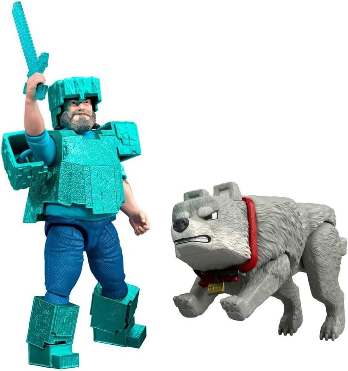 Minecraft JFR71 Movie Core Scale Steve und Wolf Actionfiguren-Set, 10,2 cm, 2 Stück