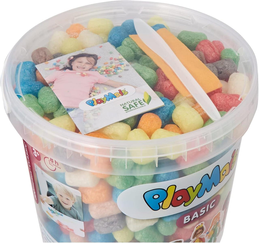 Playmais Basic 500 Bastelset für Kinder ab 3 Jahren | Basteleimer mit über 500 Stück zum Basteln | Natürliches Spielzeug | Fördert Kreativität & Motorik | Geschenk für Mädchen & Jungen