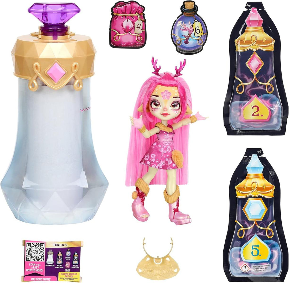 Magic Mixies Pixlings Puppe Deerlee im REH-Look: Magische Enthüllung der wunderschönen, detailreichen 16,5 cm großen Pixlings-Puppe in Einer Zaubertrank-Flasche