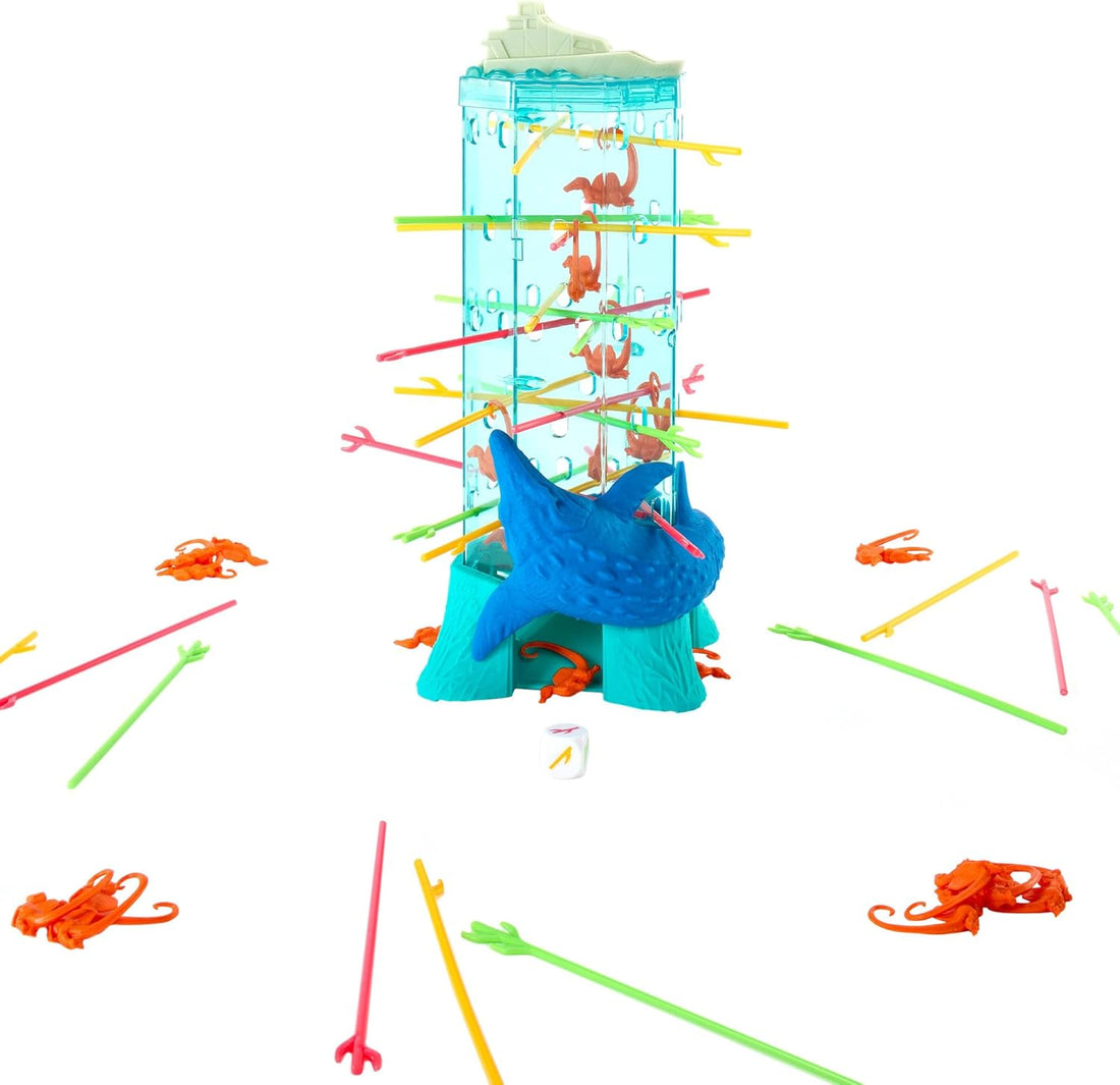 Mattel Games S.O.S. AffenalarmJurassic World: Die Wiedergeburt -Spiel für Kinder und Familie mit Ozean-Turm und vom Film inspirierten Spinosaurus-Figuren., JFW44