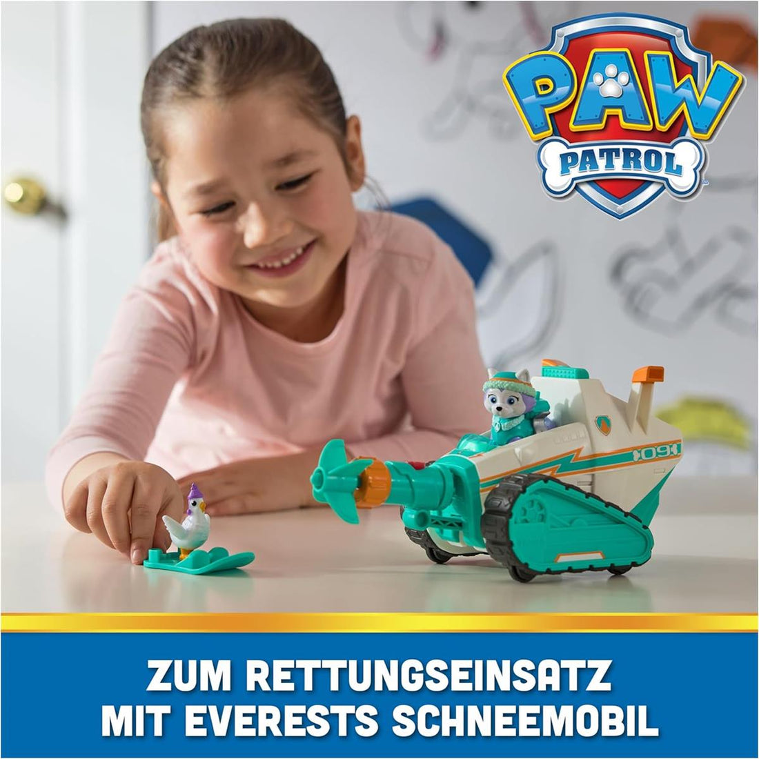 Spin Master PAW Patrol – Schneemobil mit Everest-Figur, Snowboard und Henrietta-Figur (Deluxe Fahrzeug), Spielzeug für Kinder ab 3 Jahren