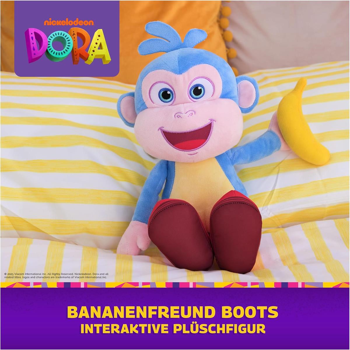 Dora Bananenfreund Boots - ca. 30 cm große, interaktive Plüschfigur zur beliebten TV-Serie mit 2 Liedern und 9 Sätzen, für fantasievolles Spielen, für Kinder ab 3 Jahren