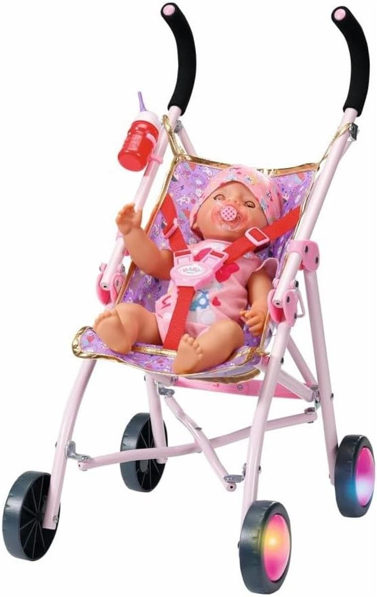 BABY born Happy Birthday Deluxe Buggy, zusammenklappbarer Puppenwagen mit blinkenden Rädern, 829950 Zapf Creation