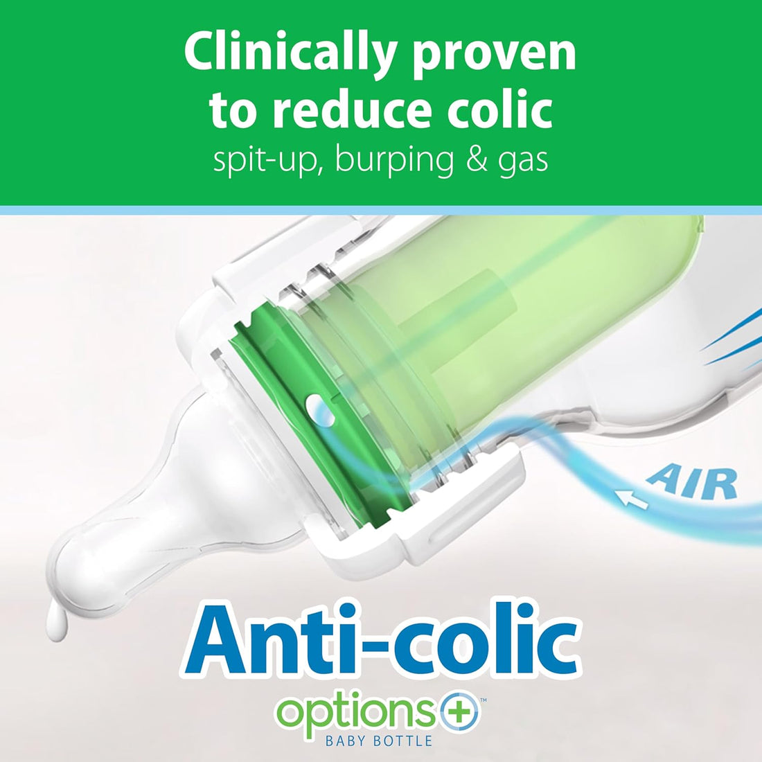 Dr. Brown's Anti-Colic Options+ schmale Glas-Babyflasche mit langsamem Trinksauger Stufe 1, BPA-frei, 120 ml, 0 m+, 1 Packung
