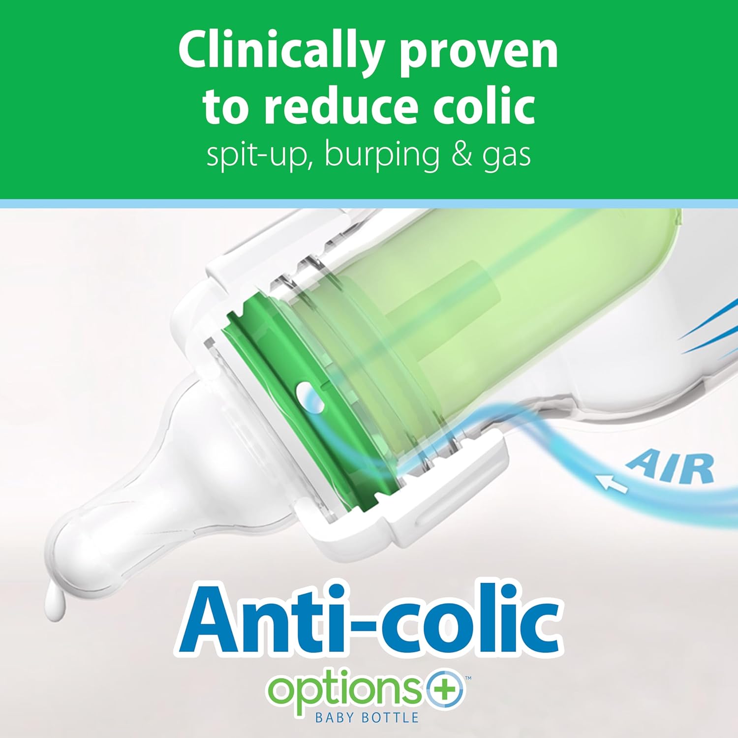 Dr. Brown's Anti-Colic Options+ schmale Glas-Babyflasche mit langsamem Trinksauger Stufe 1, BPA-frei, 120 ml, 0 m+, 1 Packung