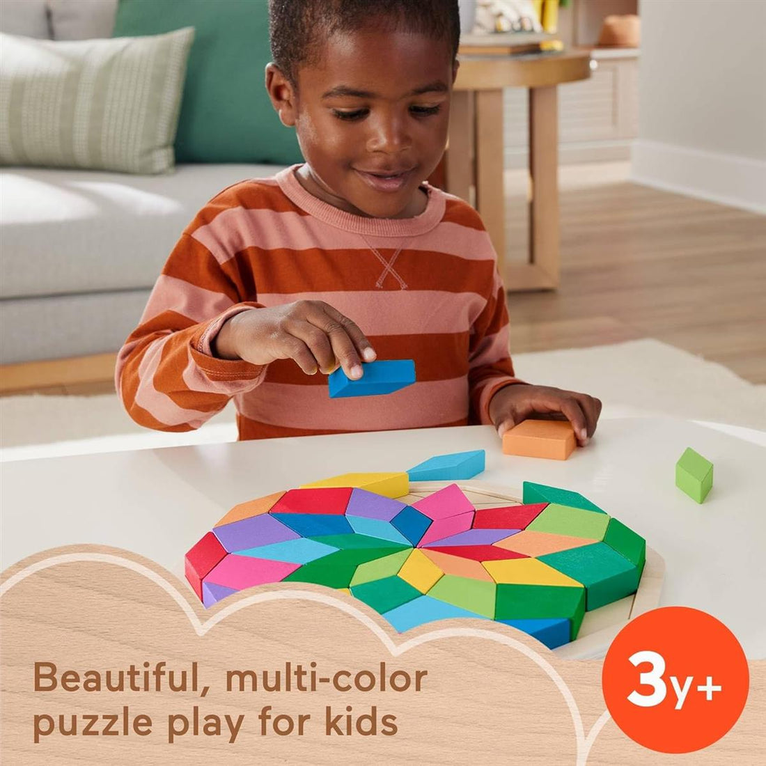 Fisher-Price Vorschulspielzeug Holzpuzzle mit geometrischem Mandala-Design, 40-teiliges Holzpuzzle für Kinder ab 3 Jahren, HXT94