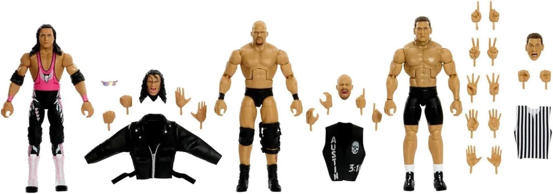 Mattel WWE Bret The Hitman Hart Stone Cold Steve Austin Ken Shamrock Wrestlemania 3-Pack Elite Collection Wrestling Actionfigur Spielzeug