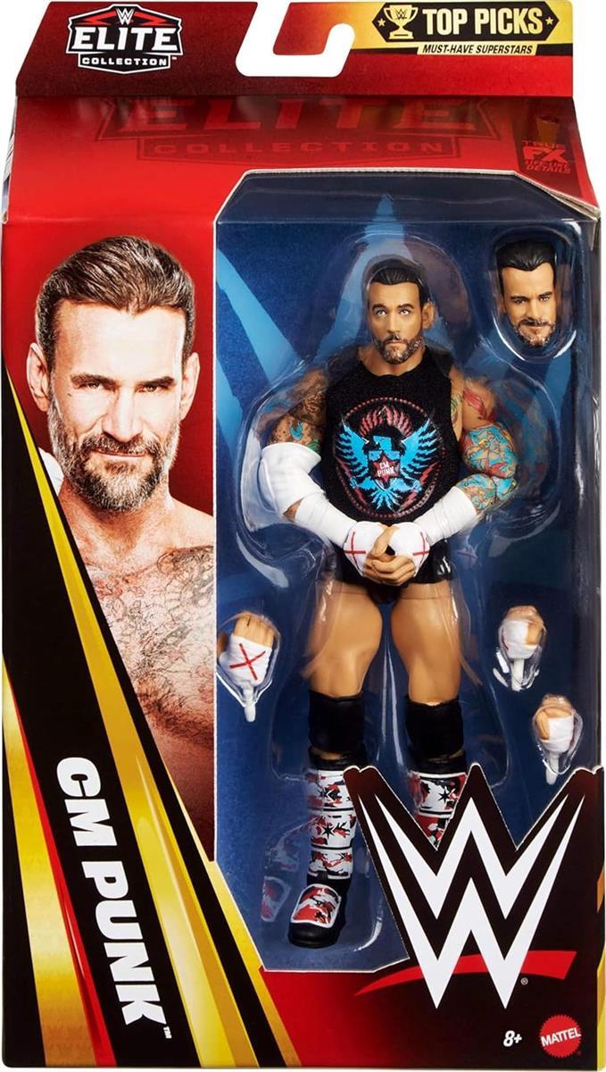 Mattel WWE Elite Collection Top Picks, Set mit Actionfigur und Zubehörteilen, ca. 15 cm große Sammelfigur cm Punk mit Händen und Wrestling-Ausrüstung zu Austauschen (Stile können abweichen), JHV13
