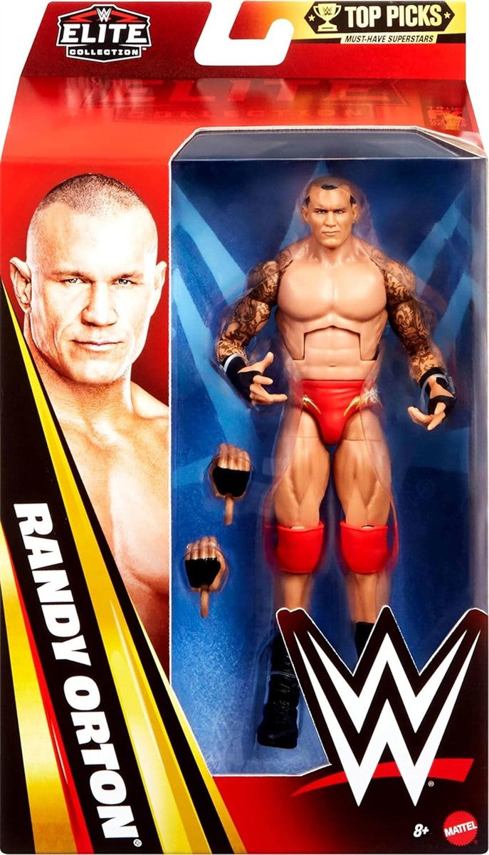 Mattel WWE Elite Collection Top Picks, Set mit Actionfigur und Zubehörteilen, ca. 15 cm große Sammelfigur Randy Orton mit Händen und Wrestling-Ausrüstung zu Austauschen (Stile können abweichen), JHV12
