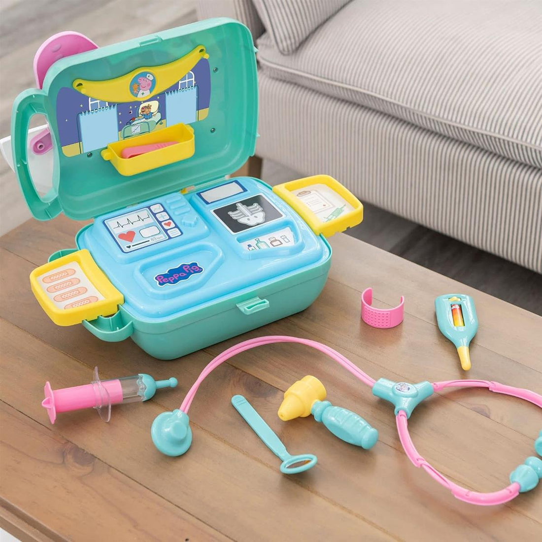 Peppa Wutz Arztkoffer Kinder | Tragekoffer, Enthält Stethoskop, Thermometer, Otoskop, Spritze & Mehr | Arztkoffer Kinder ab 3 Jahre