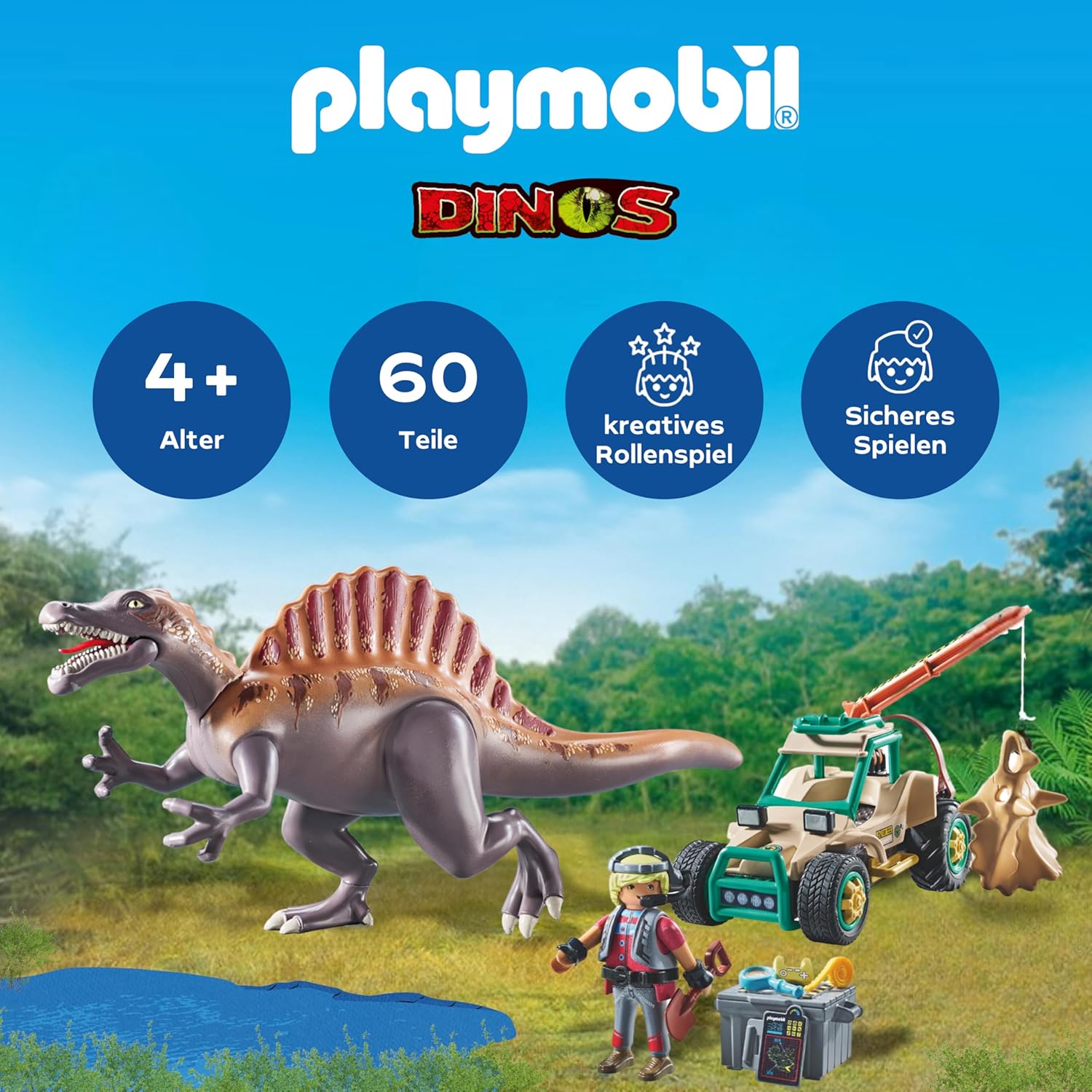 PLAYMOBIL | Dinos | Spinosaurus-Angriff auf Dino-Ausgrabung | Dinosaurier Spielset | Actionspielzeug | Abenteuer Spielzeug für Kinder ab 4 Jahren | 71820