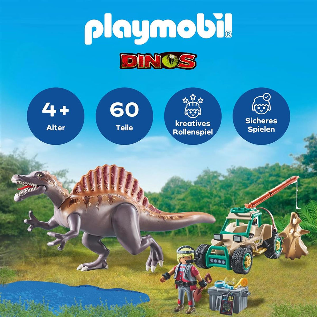 PLAYMOBIL | Dinos | Spinosaurus-Angriff auf Dino-Ausgrabung | Dinosaurier Spielset | Actionspielzeug | Abenteuer Spielzeug für Kinder ab 4 Jahren | 71820