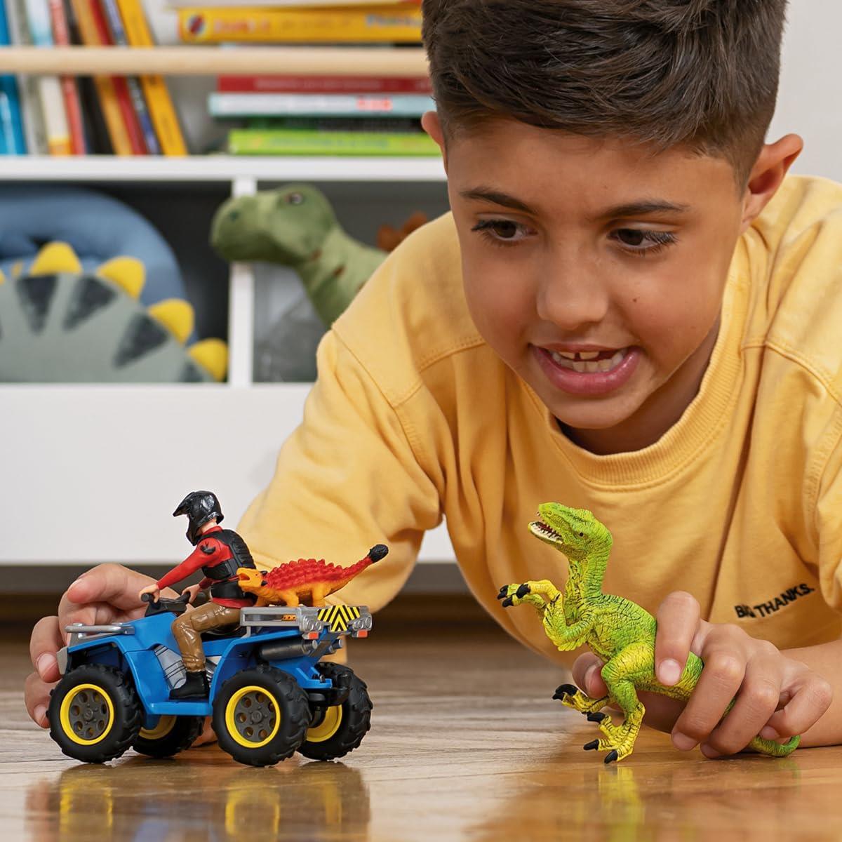 SCHLEICH 41466 Flucht auf Quad vor Velociraptor, für Kinder ab 5-12 Jahren, Dinosaurs - Spielset