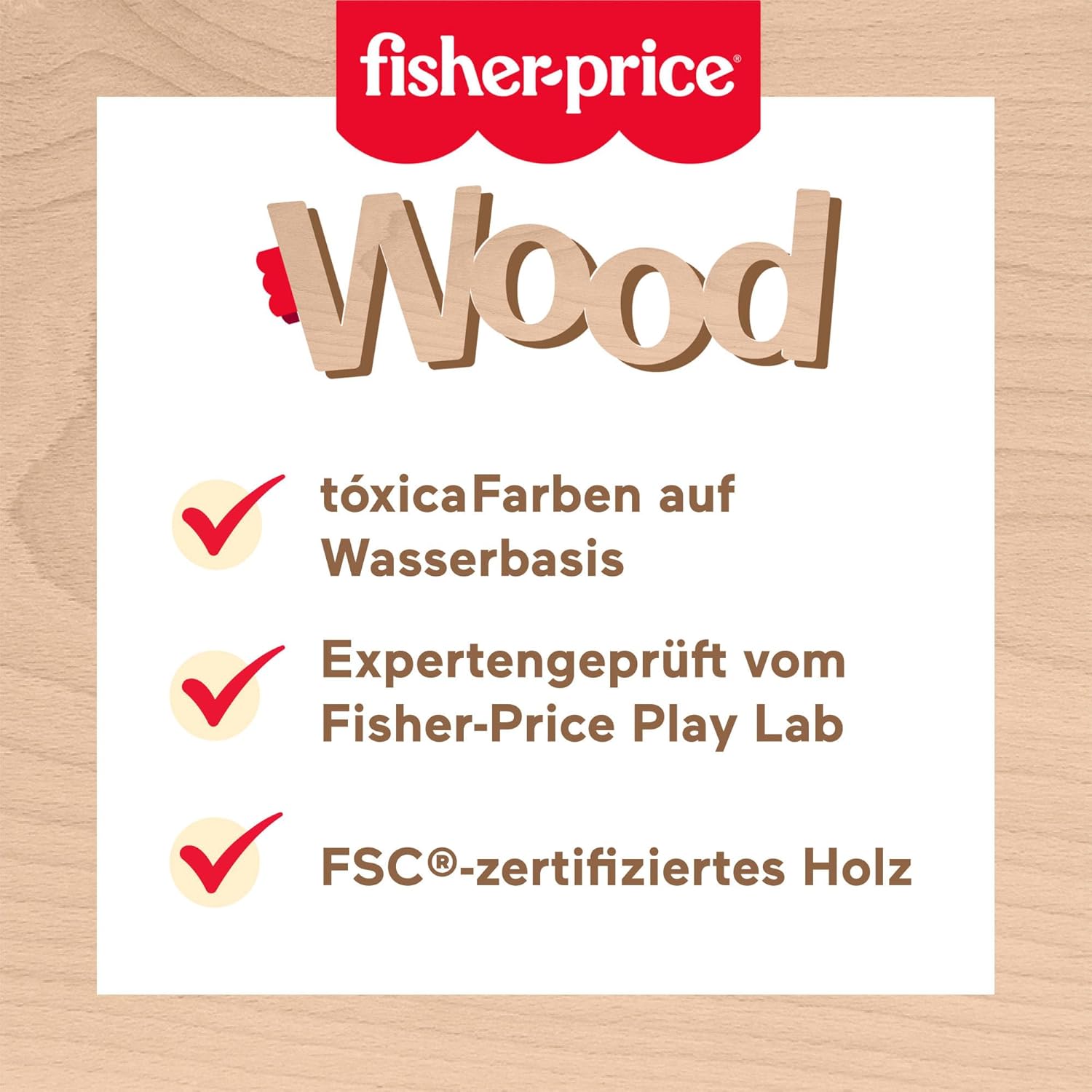 Fisher-Price Kleinkinderspielzeug Holz-Musiktisch mit Percussion-Instrumenten, 3 Holzteile für Kinder ab 2 Jahren, HXT91