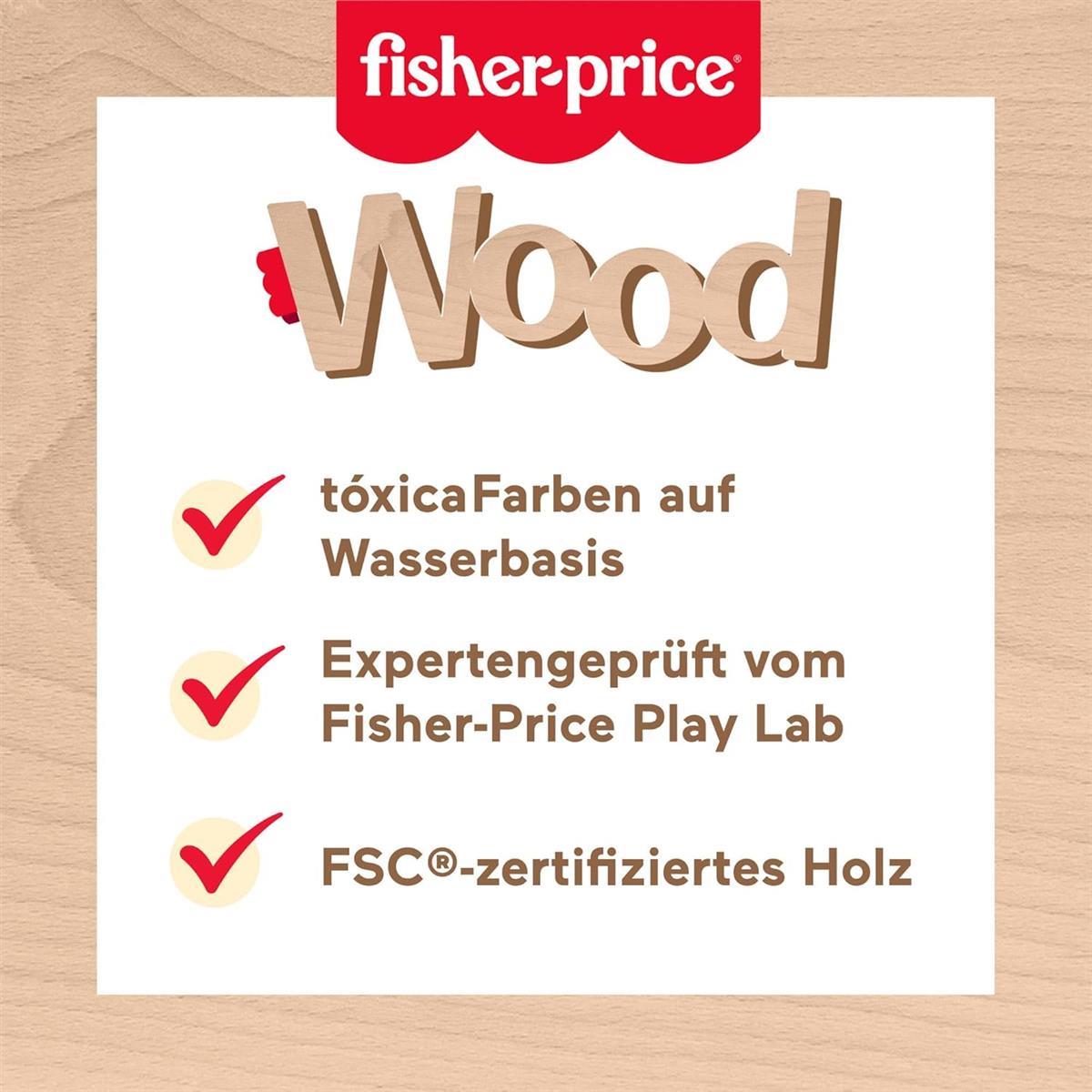 Fisher-Price Baby und Kleinkinder Stapel- und Sortiert-Tierwelt aus Holz, 10 Holzteile für die spielerische Entwicklung ab 1 Jahr, HXV04