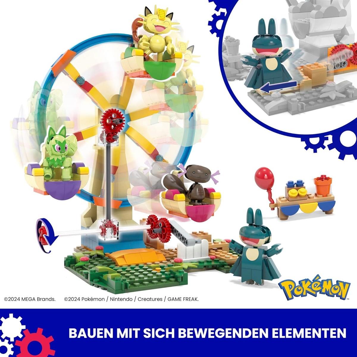 MEGA Pokémon Actionfigur Bauspielzeug, Spaß auf dem Riesenrad mit 393 Teilen und beweglichem Felori, Mampfaxo, Mauzi und Felino, für Kinder, HXF80