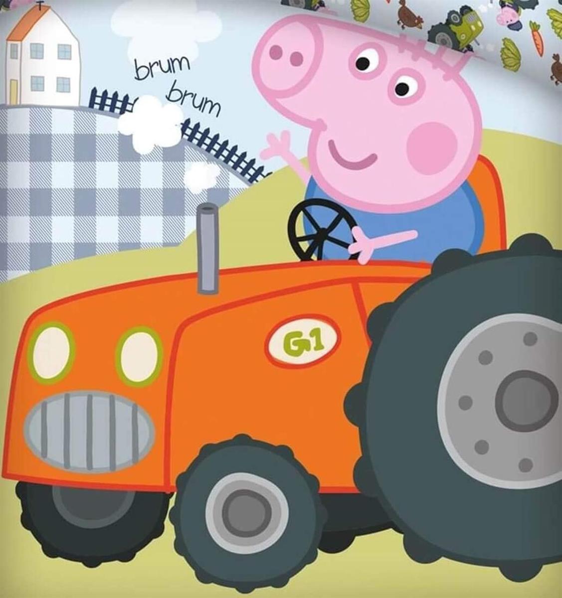 Bettwäsche, Peppa Pig Georges Traktor, wendbare Bettwäsche, Kissenbezug 40 x 60 cm + Bettbezug 100 x 135 cm, 100% Baumwolle