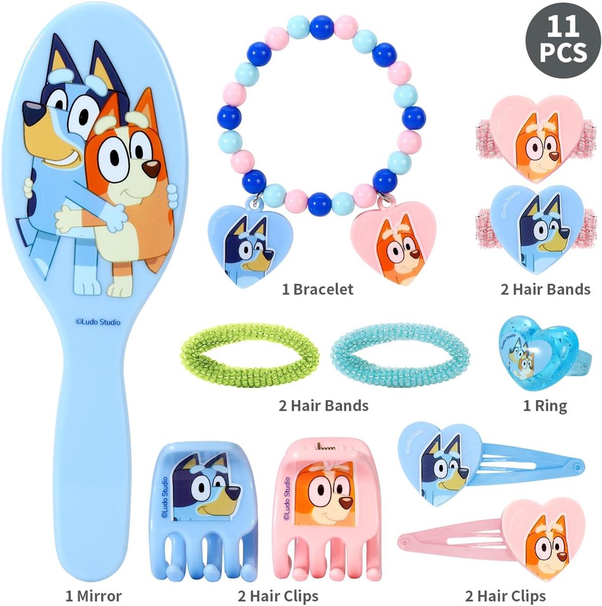 Bluey 11-teiliges Haarschmuck-Set für Mädchen und Kinder, Haar-Accessoires, Clips, Kammbänder und Schönheitsset