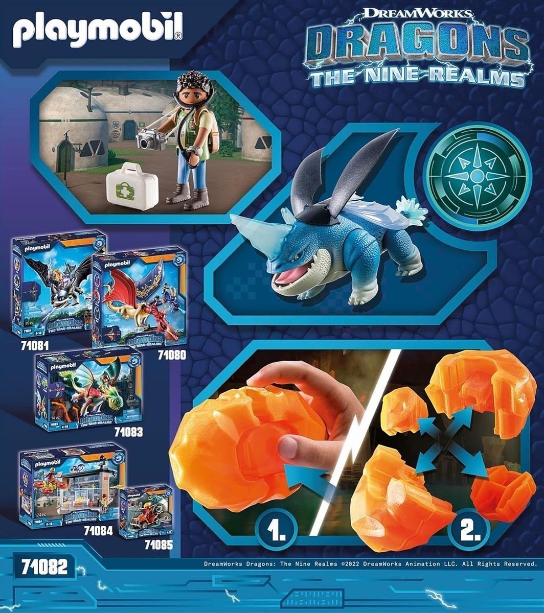 PLAYMOBIL DreamWorks Dragons 71082 Dragons: The Nine Realms - Plowhorn & D'Angelo, Dragons-Figur und Spielzeug-Drache mit Hörnern, Spielzeug für Kinder ab 4 Jahren