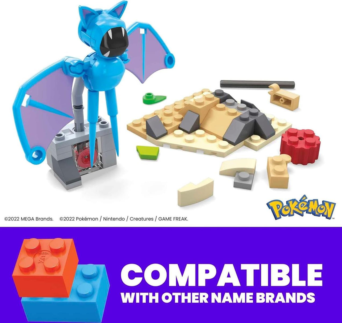 MEGA Pokémon Zubats - Mitternachtsflug mit Bewegung im Bauset mit 61 Teilen, inkl. Zubat-Figur und Wüstengegend, Adventure Builder-Sets kombinierbar, für Kinder ab 7 Jahren, HKT19