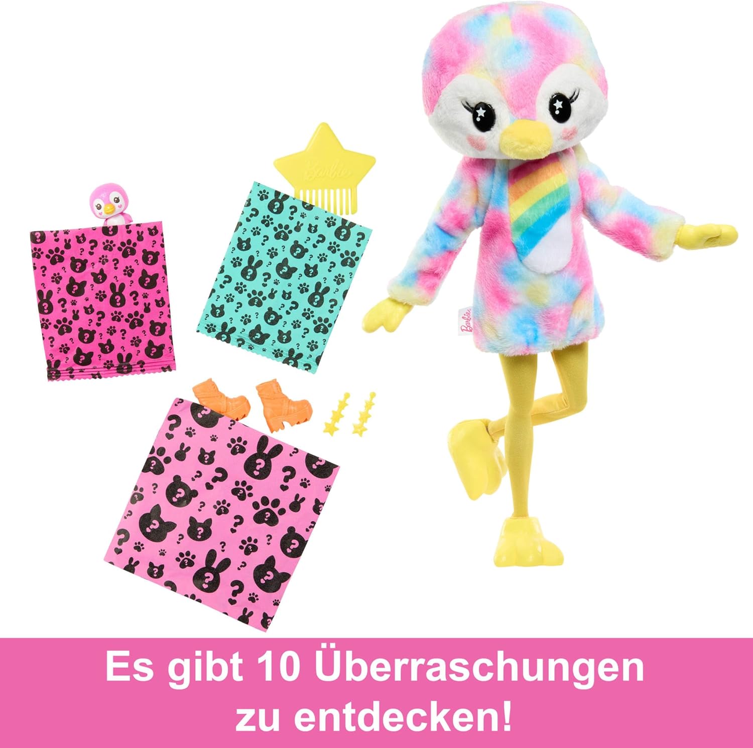 Barbie Cutie Reveal Puppe und Accessoires, Batik-Pinguin-Plüschkostüm und 10 Überraschungen mit Farbwechsel, Color Dream-Reihe, HRK40