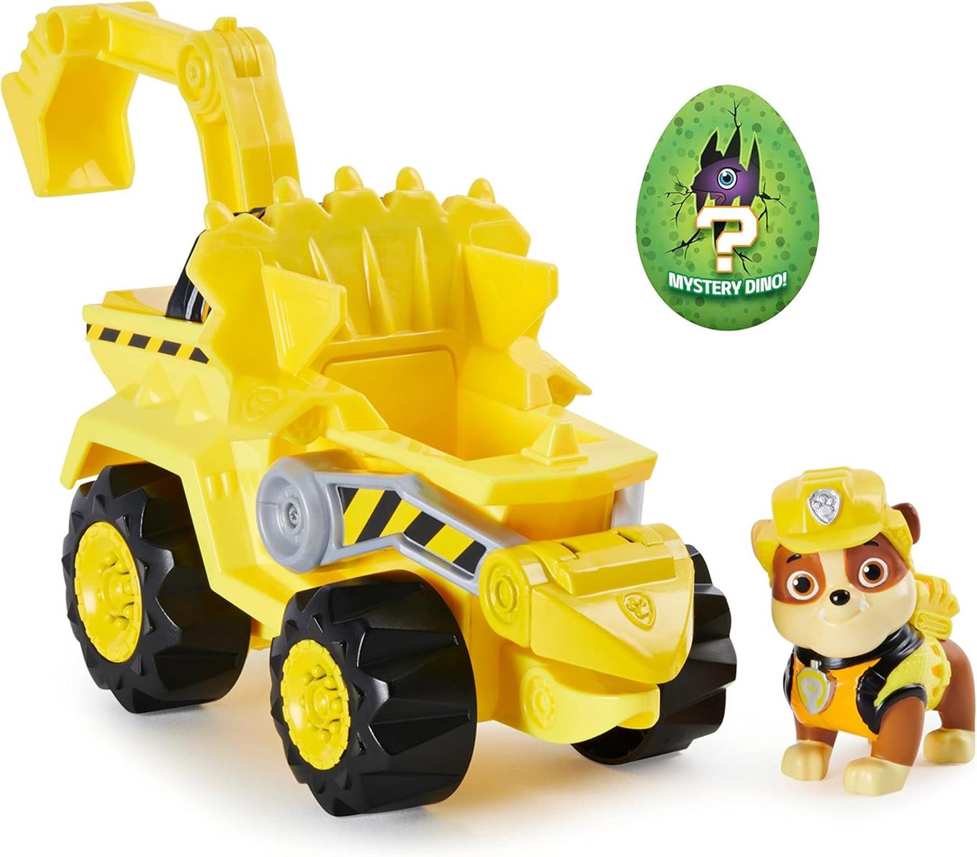 PAW PATROL Dino Rescue Rubbles Basis Fahrzeug mit Rückzieh-Mechanismus, inklusive Hundefigur und Überraschungs-Dino, Spielzeug für Kinder ab 3 Jahren