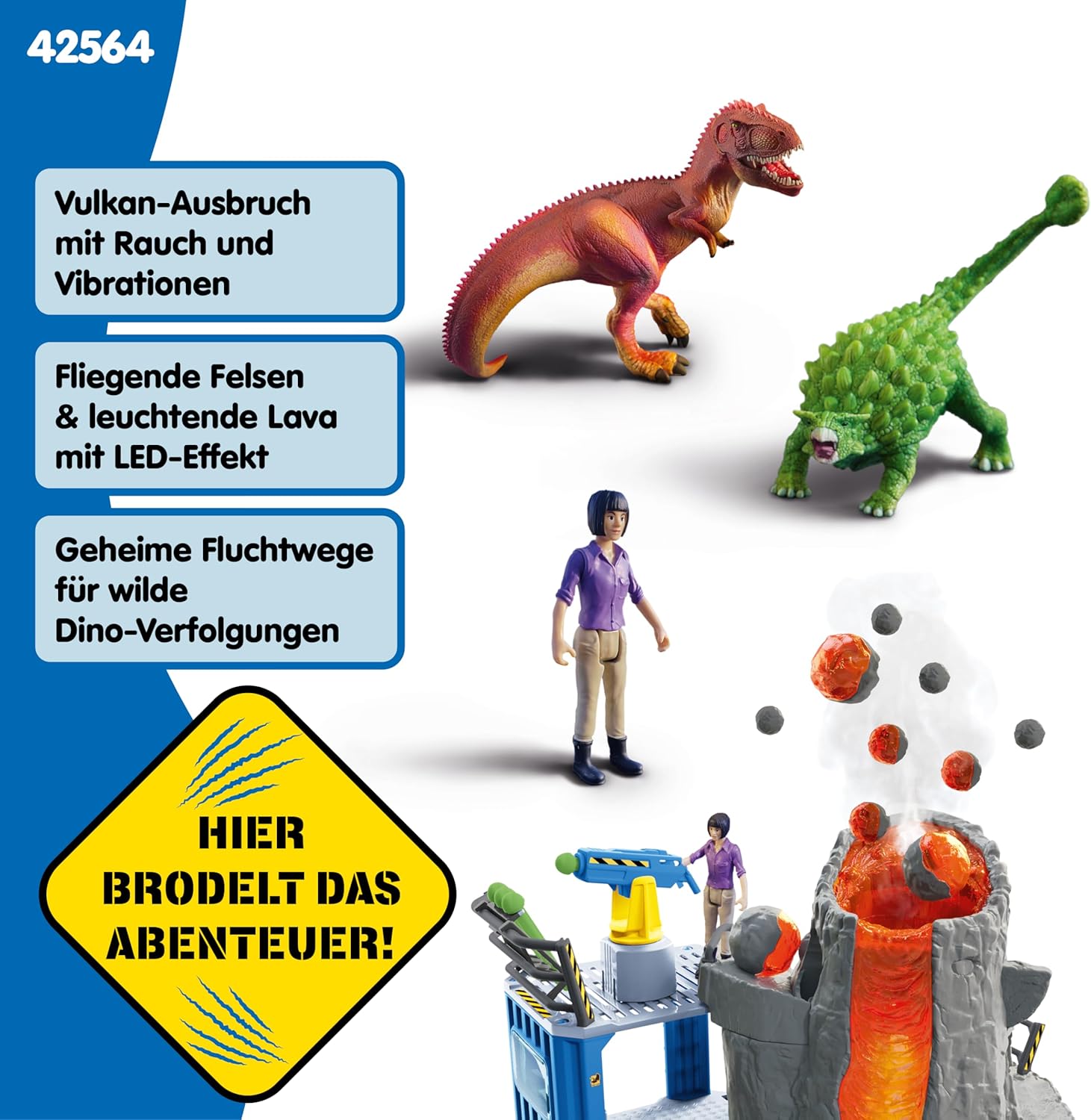 schleich DINOSAURS | Große Vulkan Expedition 42564 | Set inkl. Vulkan mit Ausbruchsfunktion, Yuki, 2 Dino Figuren | tolles Geschenk für Mädchen und Jungen | Dinosaurier Spielzeug ab 3 Jahre | 60 Teile