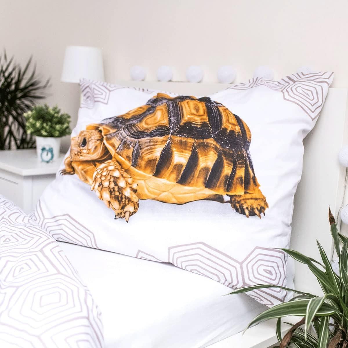 Jerry Fabrics Kinder Bettwäsche mit Wendemotiv Schildkröte Panzermuster 140x200 + 70x90 cm 100 % Baumwolle Reißverschluss