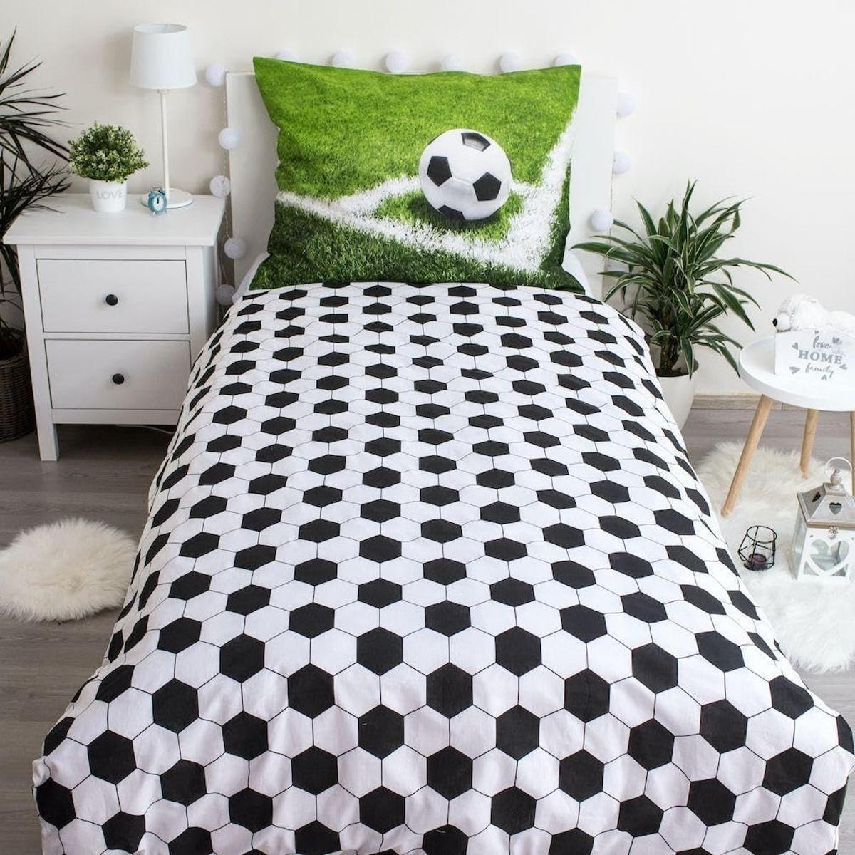 Jerry Fabrics Bettwäsche Fußball 140x200 cm + 70x90 cm 100% Baumwolle 2 Kissen-,Bettbezug Zipper Queen Sport 2tlg.=1 Set