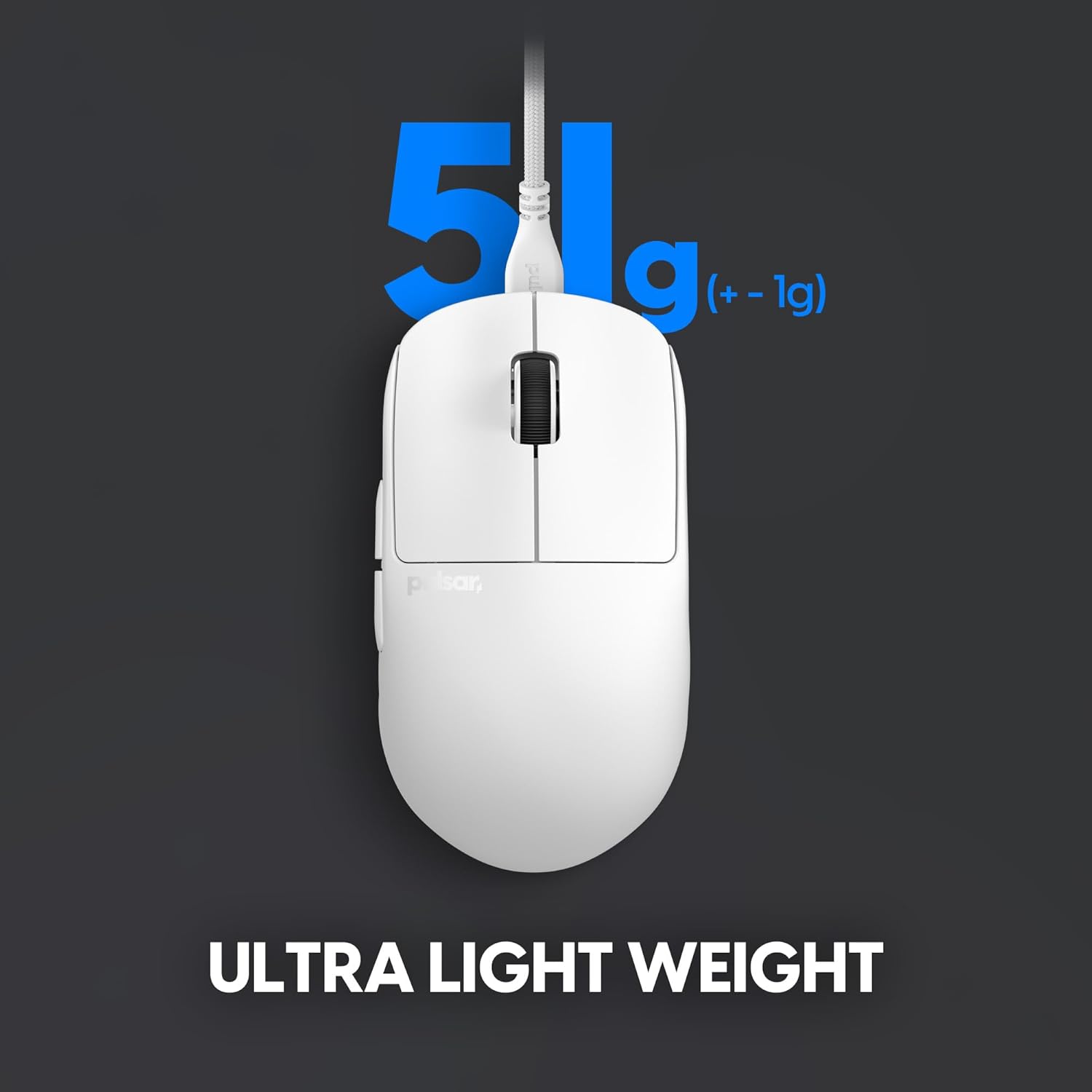 Pulsar Gaming Gears X2H Gaming-Maus, kabelgebunden, Ultraleicht, 51 g, symmetrisch, optischer Schalter, 26000 DPI, Bewegungssynchronisation, PAW3395-Sensor (Medium, kabelgebunden, weiß)