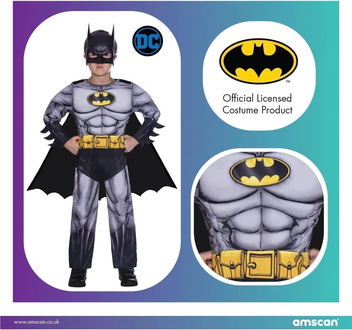 amscan offiziell lizenziert klassisches Batman Kostüm für Kinder Jungen 6-8 Jahre