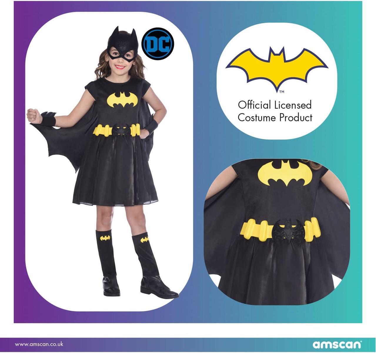 amscan Mädchen Kinderkostüm Batgirl Amscan - Kinderkostüm Batgirl, Kleid, Umhang, Arm- und Beinstulpen, Maske, Super Heroes, Motto-Party, Karneval