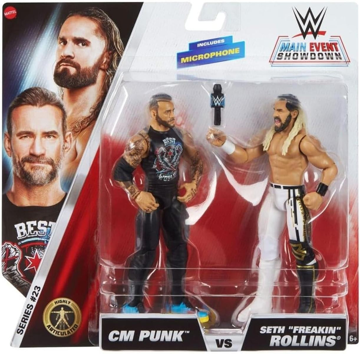 WWE CM Punk V Seth Freakin Rollins Mattel Main Event Showdown 2 Pack Series 23 Wrestling Action Figure Toy 2025