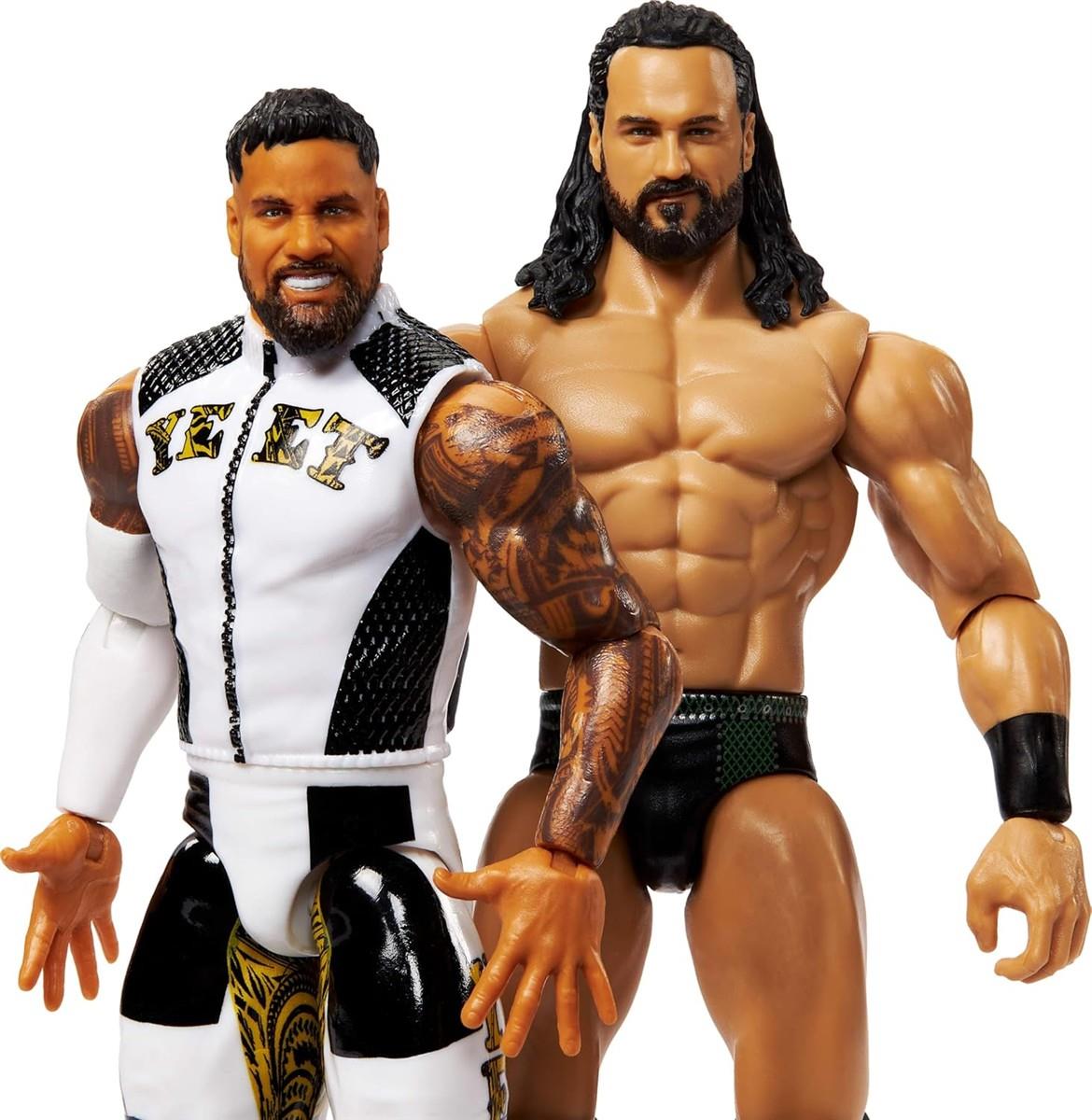 Mattel WWE Main Event Showdown Actionfiguren 2er-Pack mit Zubehör, Serie #23 Jey USO vs Drew McIntyre Sammelset, 15,2 cm