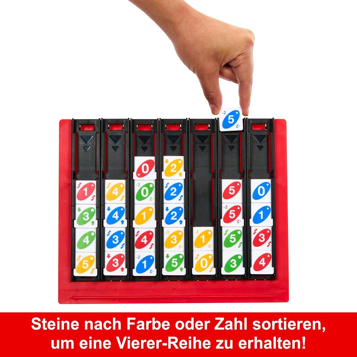 Mattel Games Uno Quatro, Steine nach Farben oder Zahlen sortieren, mit Aktionssteinen, Perfekt als Kinderspiel, Reisespiel oder Gesellschaftsspiel, ab 7 Jahre, HPF82