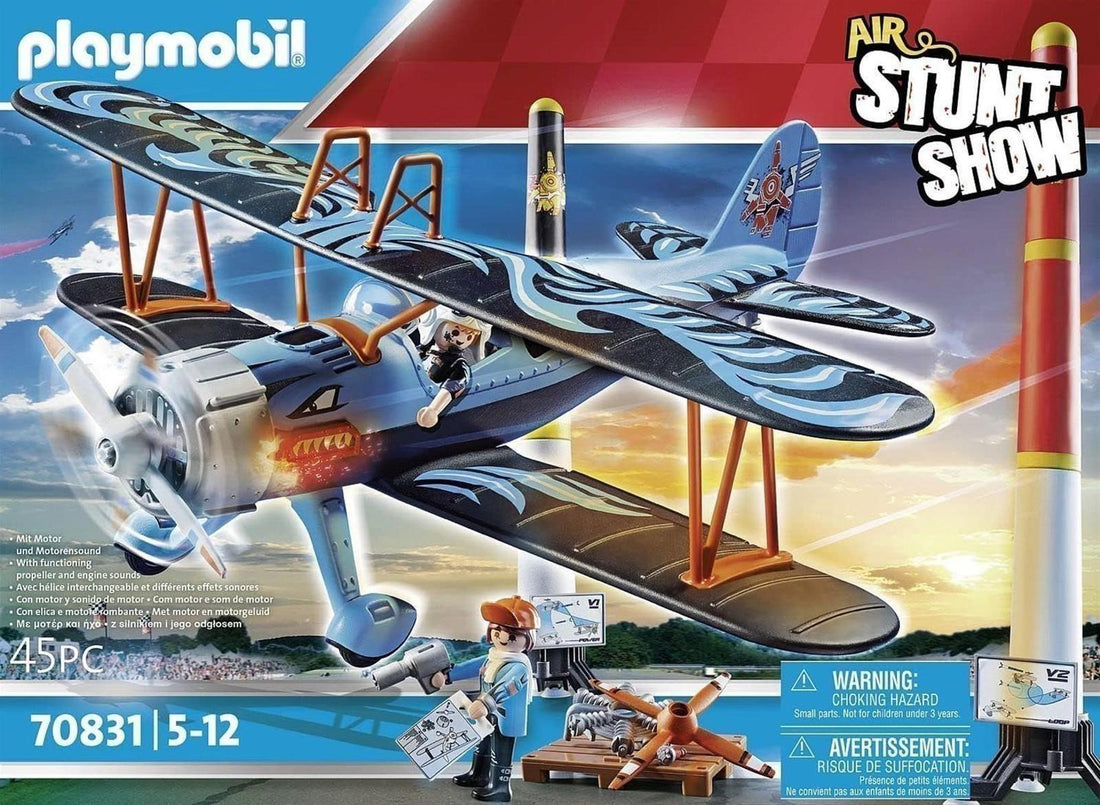 PLAYMOBIL Air Stuntshow 70831 Doppeldecker Phönix, Spielzeug-Flugzeug mit Motorgeräuschen, Spielzeug für Kinder ab 5 Jahren