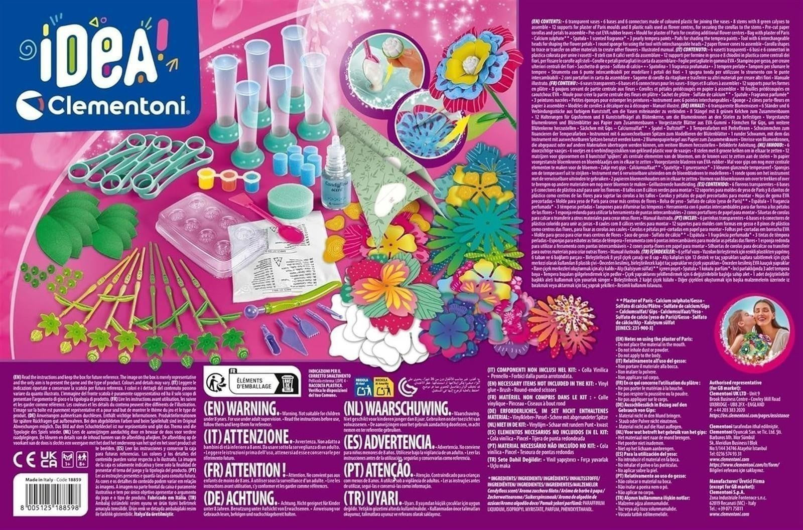 Clementoni IDEA Duftende Blumen-Kreationen - Bastelset für Kinder mit Blütenblättern, Stielen, Parfüm & anpassbarer Vase - Fördert Fantasie und Kreativität für Kinder ab 7 Jahren 18859