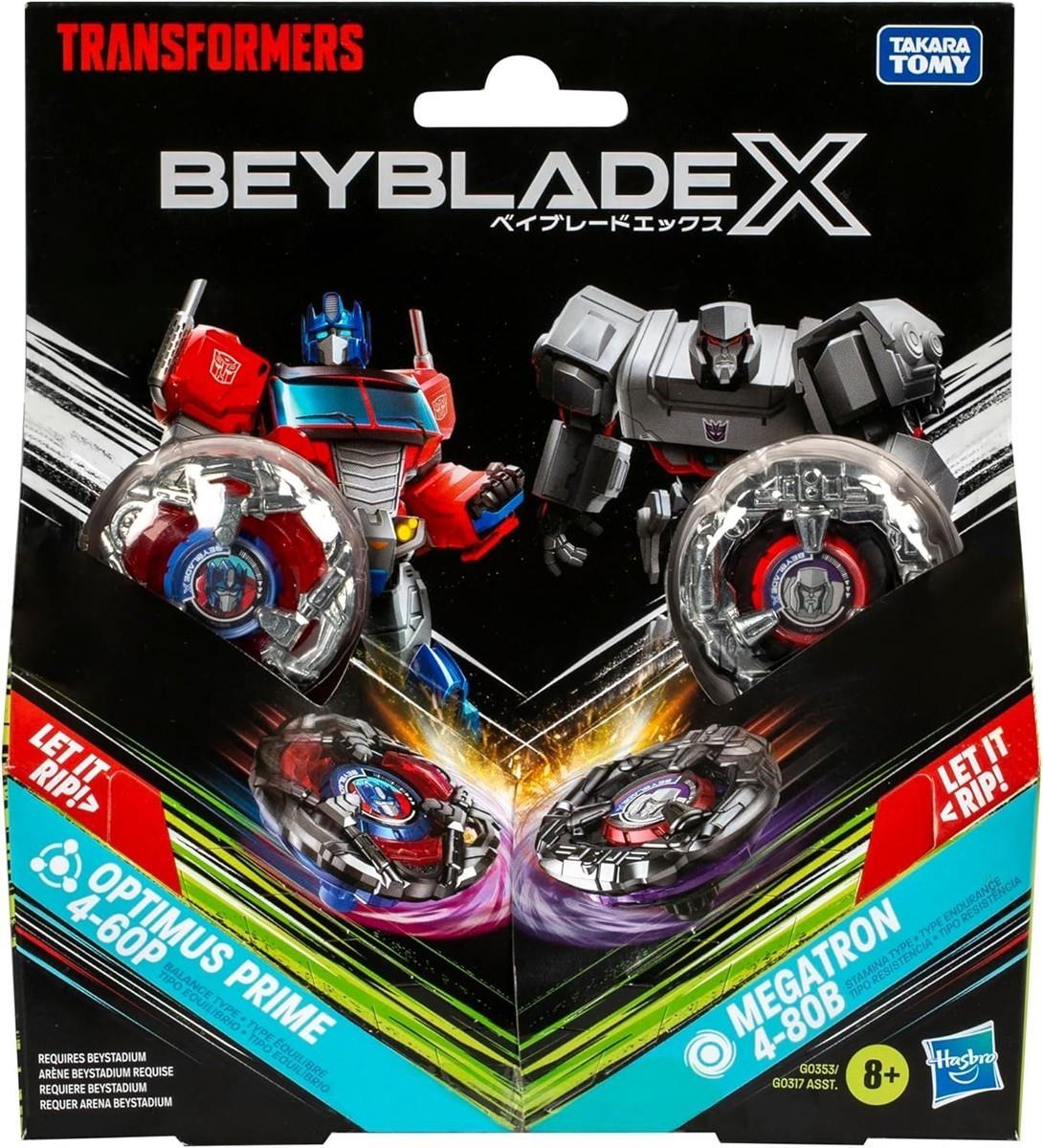 Hasbro Beyblade X Transformers Collab Optimus Prime 4-60P vs. Megatron 4-80B Multipack, mit X-Celerator und in 2 Klicks zusammengebaut