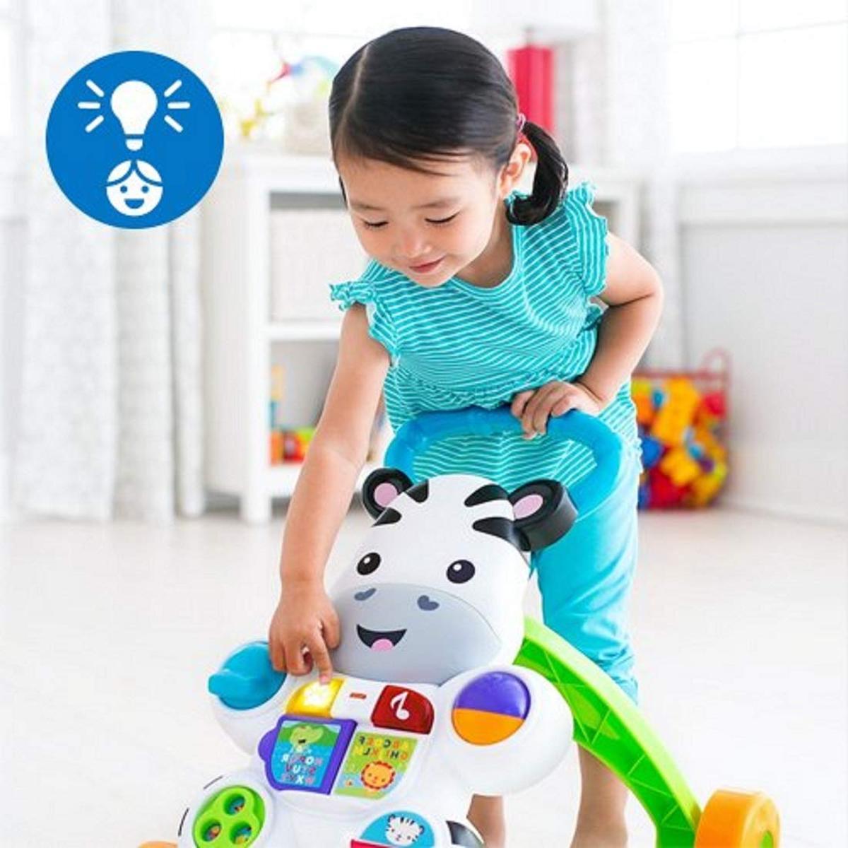 Fisher-Price Lern mit mir - Zebra Lauflernwagen, musikalisches Aktivitäts- und Gehspielzeug mit Lerninhalten, ab 6 Monaten, Version: UK-Englisch, DLF00