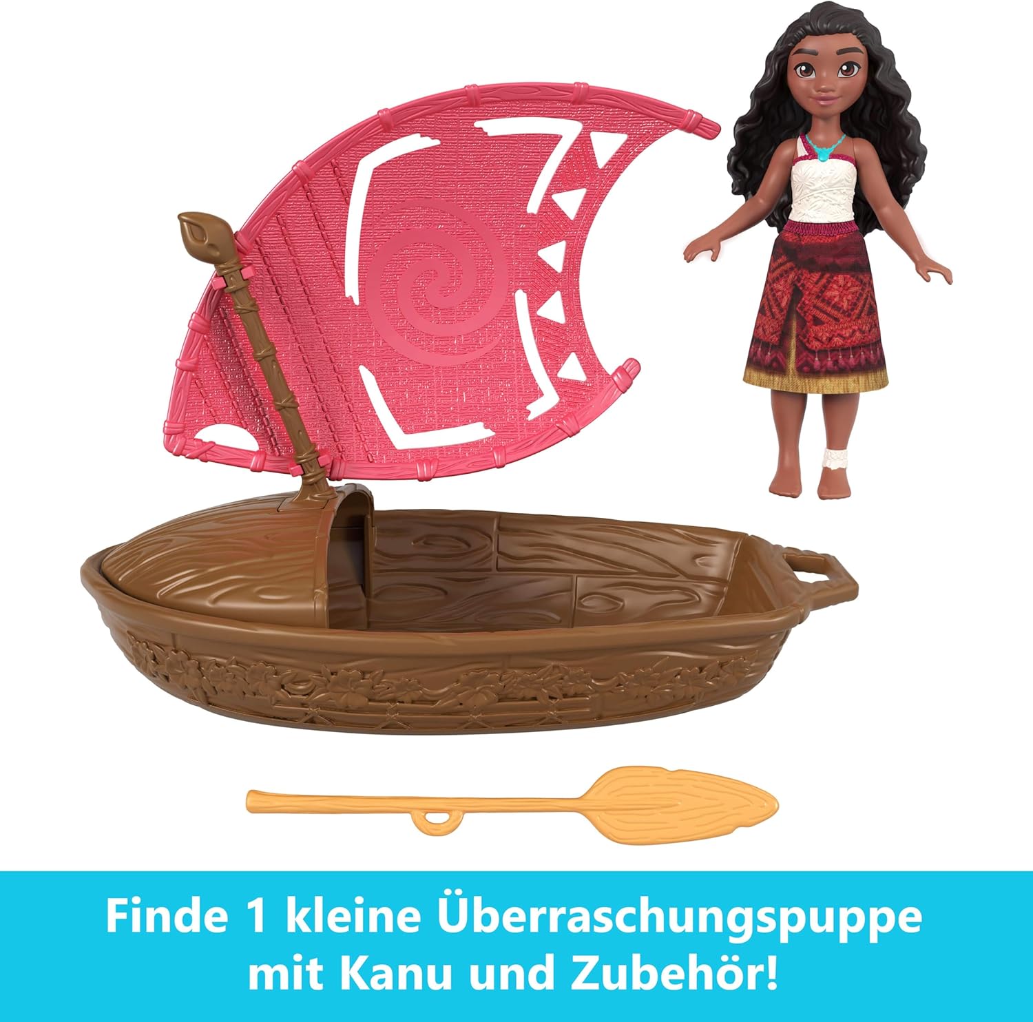 Mattel Disney Vaiana 2 Wunder der Seefahrt, Spielzeugset mit kleiner Überraschungspuppe, Kanu und Zubehör, inspiriert vom Film (Stile können variieren), JBT68