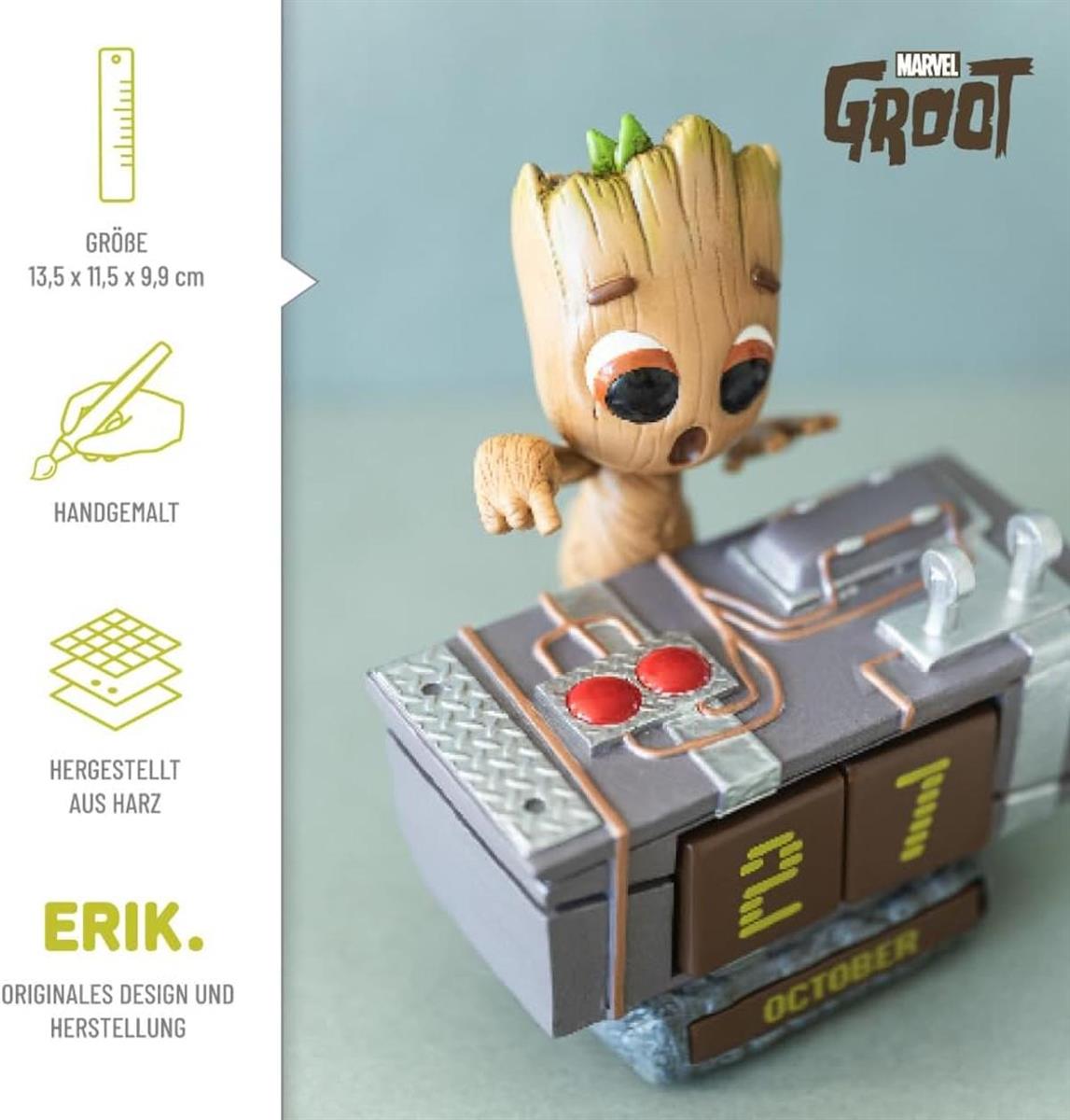 Grupo Erik Ewiger Kalender Marvel Groot Figur Death Button - 3D Kalender Tischkalender zum Aufstellen - Dauerkalender Offizieller Marvel Fanartikelt Büro Deko