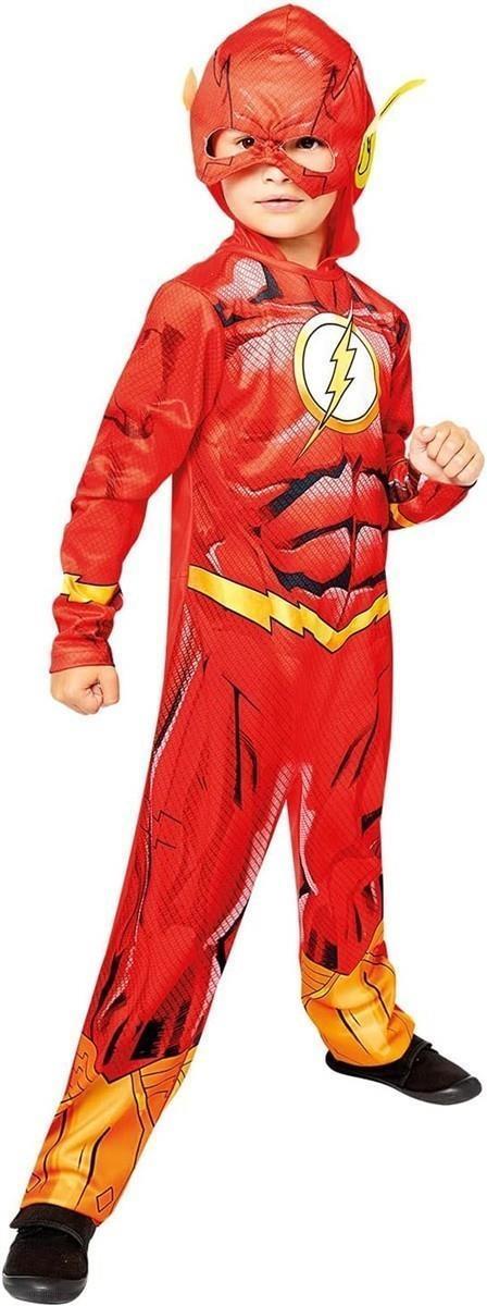 Amscan - Kinderkostüm The Flash, bedruckter Overall mit Kopfbedeckung, 100 % recycelte Materialien, Serie, DC Super Heroes, Motto-Party, Karneval Größe 134 8-10 Jahre