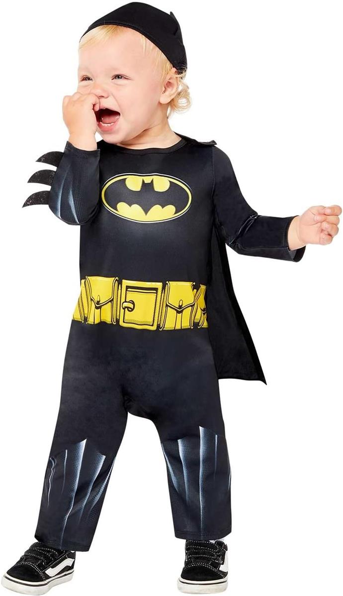 Amscan Baby-Kostüm Batman Strampelanzug Umhang Mütze Super Heroes Motto-Party Karneval Größe 80, 6-12 Monate