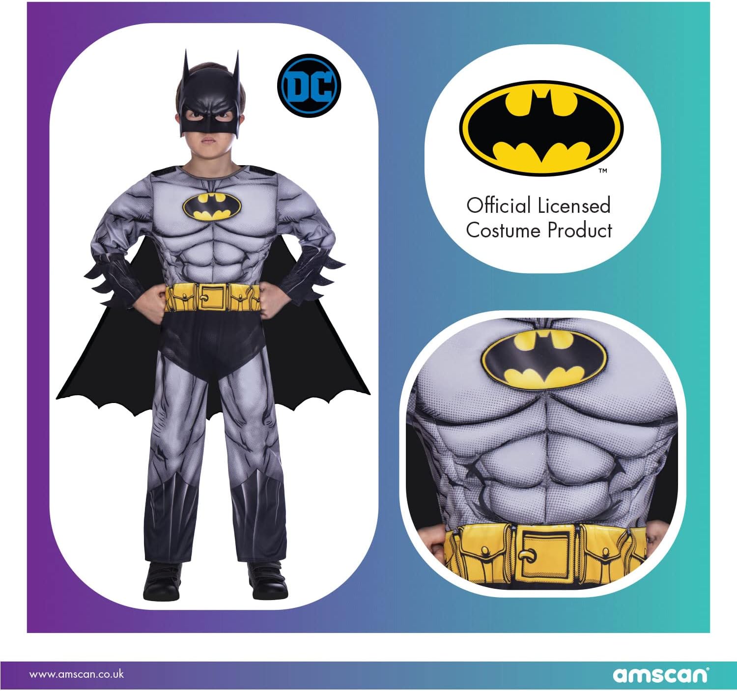 Amscan klassisches Batman Kostüm für Kinder Jungen 10-12 Jahre